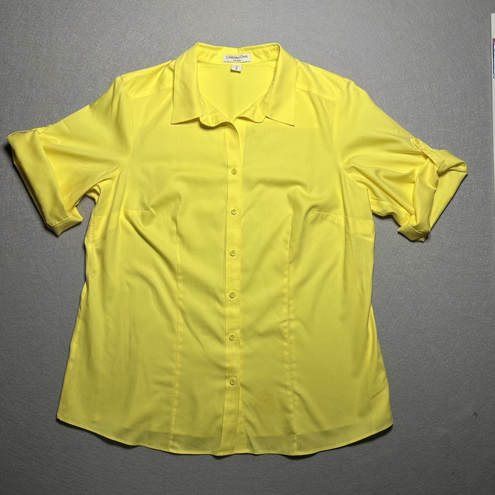 Coldwater Creek No Iron Shirt Womans Plus 1X Yellow 3/4 Sleeve Button Career